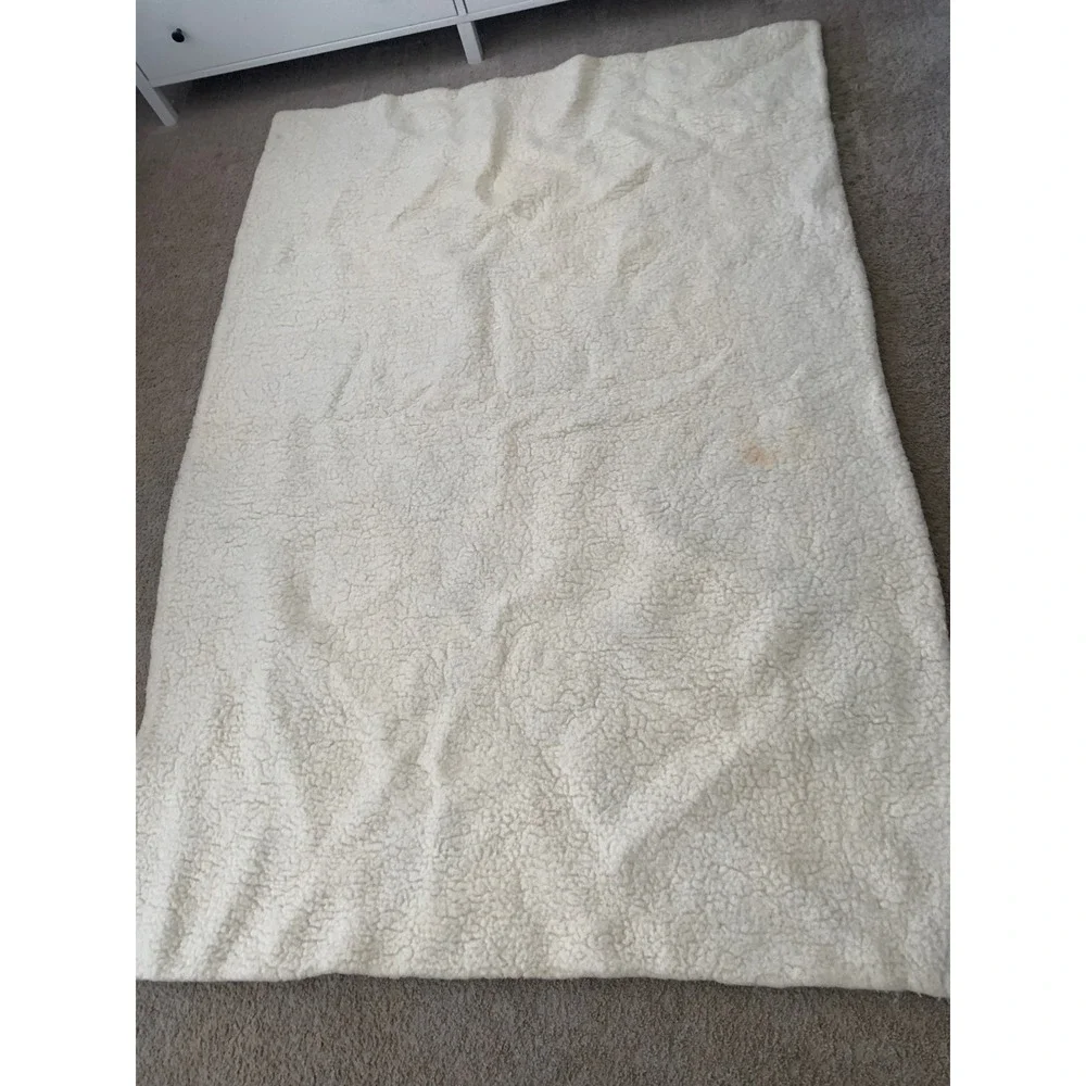 Vintage Oak Leaf Acorn woll reversible Blanket Cream Brown Cottagecore 48x72